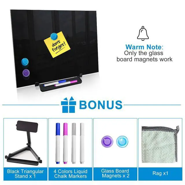 Alt view image 3 of 7 - Black Magnetic Glass Board Desktop Easel, 16x12 Black Dry Erase Board for Desk, Tabletop Glass Whiteboard on Adjustable Stand, Portable Tempered Glass Board for Office Home
