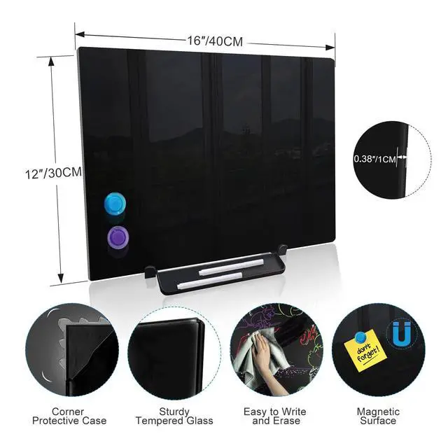 Alt view image 5 of 7 - Black Magnetic Glass Board Desktop Easel, 16x12 Black Dry Erase Board for Desk, Tabletop Glass Whiteboard on Adjustable Stand, Portable Tempered Glass Board for Office Home