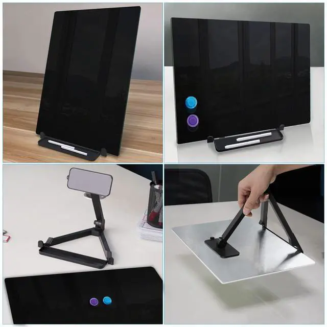 Alt view image 6 of 7 - Black Magnetic Glass Board Desktop Easel, 16x12 Black Dry Erase Board for Desk, Tabletop Glass Whiteboard on Adjustable Stand, Portable Tempered Glass Board for Office Home