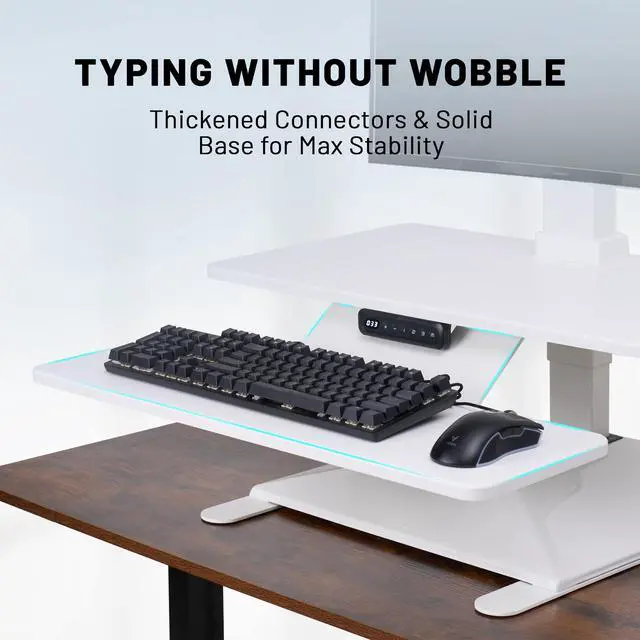 Alt view image 4 of 7 - Electric Standing Desk Converter 28" Wide, Height Adjustable Desk Riser, Computer Workstation, Sit-Stand Convertor for Home, Office, School (White, 1 Arm Included)
