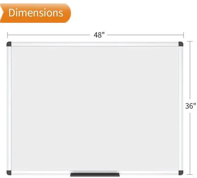 Alt view image 2 of 5 - Porcelain Magnetic Dry Erase Whiteboard, 48 x 36 Inches | 4' x 3' Wall Mounted White board with Silver Aluminum Frame, Ideal for Classroom, Office and Home Use