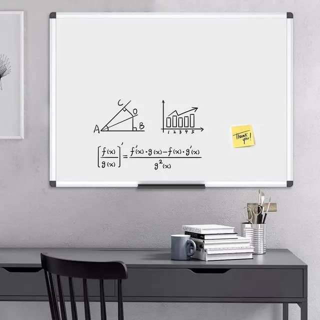 Alt view image 5 of 5 - Porcelain Magnetic Dry Erase Whiteboard, 48 x 36 Inches | 4' x 3' Wall Mounted White board with Silver Aluminum Frame, Ideal for Classroom, Office and Home Use