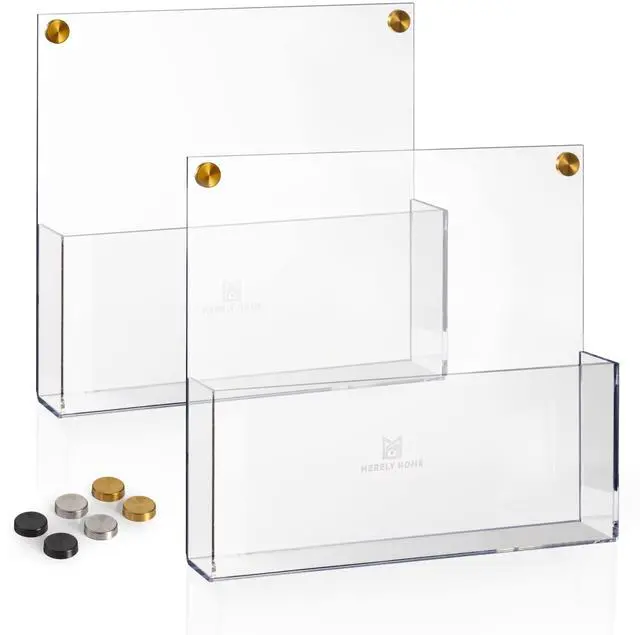 Main image of Premium Clear Acrylic Wall File Organizer 2-Pack | Mail Holder Wall Mount | Office Document Sorter with 3 Screw Cap Colors