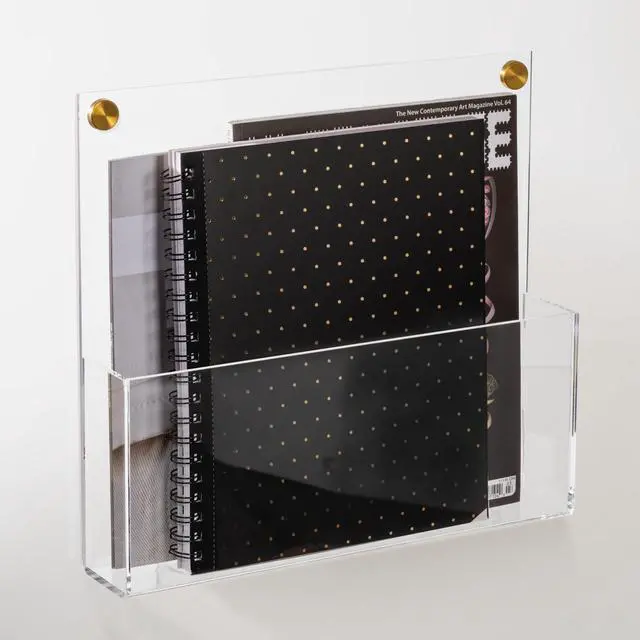 Alt view image 2 of 7 - Premium Clear Acrylic Wall File Organizer 2-Pack | Mail Holder Wall Mount | Office Document Sorter with 3 Screw Cap Colors