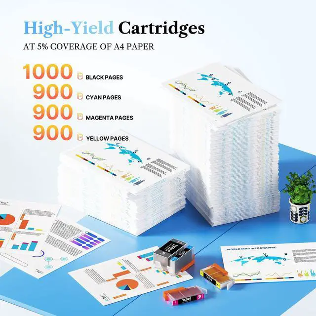 Alt view image 3 of 7 - 910XL Ink Cartridges for HP Printers Replacement for 910XL HP910XL | for HP 910XL Ink Cartridges Combo Pack for OfficeJet 8010 8015 8018 8022 Pro 8020 8025 8028 8035 Printer (5 Pack)