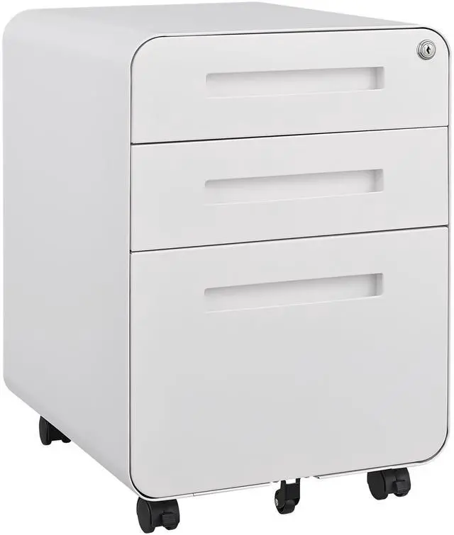 Main image of 3 Drawer File Cabinet with Lock, Fully Assembled | Under Desk Mobile Metal Filing Cabinet for Home Office, 5 Wheel Anti-Tilt Rolling File Cabinets for A4/Letter/Legal Size