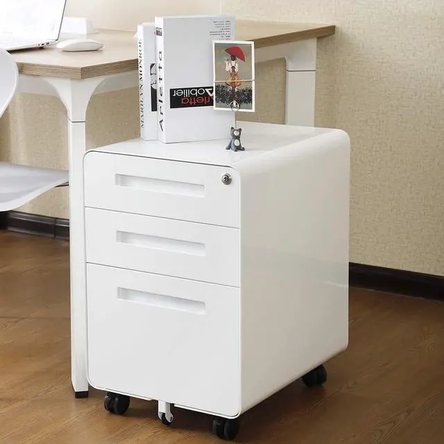 Alt view image 4 of 7 - 3 Drawer File Cabinet with Lock, Fully Assembled | Under Desk Mobile Metal Filing Cabinet for Home Office, 5 Wheel Anti-Tilt Rolling File Cabinets for A4/Letter/Legal Size