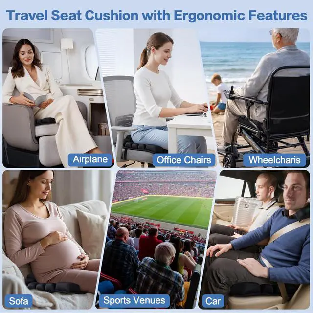 Alt view image 4 of 7 - 3-Layer Inflatable Seat Cushion, Ergonomic Memory Foam & Air Support Tailbone Pain Relief Cushion, Portable Breathable & Leak-Proof Pad for Airplane, Office, Car, Camping & Wheelchair