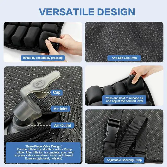 Alt view image 5 of 7 - 3-Layer Inflatable Seat Cushion, Ergonomic Memory Foam & Air Support Tailbone Pain Relief Cushion, Portable Breathable & Leak-Proof Pad for Airplane, Office, Car, Camping & Wheelchair