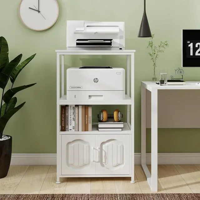 Main image of 4 Tier Printer Stand, File Cabinet w/Adjustable Open Shelves,White | Filling Cabinet with Book Shelf, Office Vertical Open Cabinet, Decorative Wood Printer Shelf with Storage for Home Office