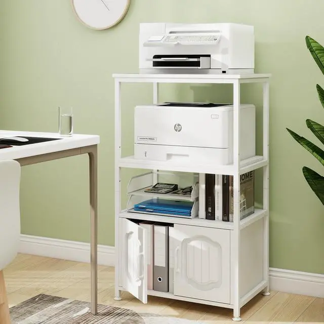 Alt view image 3 of 7 - 4 Tier Printer Stand, File Cabinet w/Adjustable Open Shelves,White | Filling Cabinet with Book Shelf, Office Vertical Open Cabinet, Decorative Wood Printer Shelf with Storage for Home Office