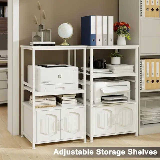 Alt view image 4 of 7 - 4 Tier Printer Stand, File Cabinet w/Adjustable Open Shelves,White | Filling Cabinet with Book Shelf, Office Vertical Open Cabinet, Decorative Wood Printer Shelf with Storage for Home Office