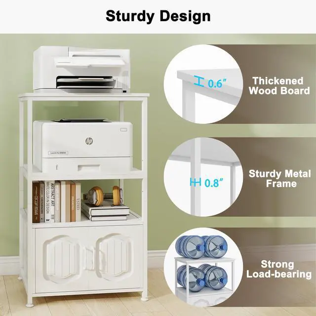 Alt view image 6 of 7 - 4 Tier Printer Stand, File Cabinet w/Adjustable Open Shelves,White | Filling Cabinet with Book Shelf, Office Vertical Open Cabinet, Decorative Wood Printer Shelf with Storage for Home Office