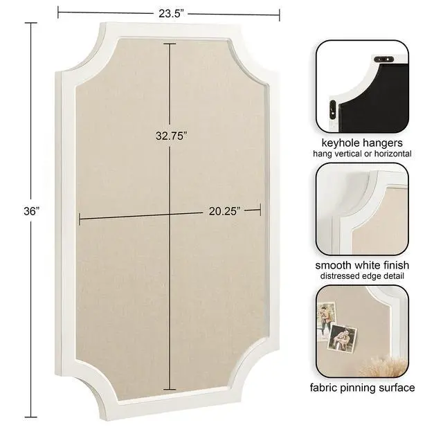 Alt view image 2 of 7 - Hogan Framed Scalloped Decorative Wall Pinboard; White; 24 x 36; Rustic Modern Farmhouse Bulletin Board for Wall Organization and Decorative Displays