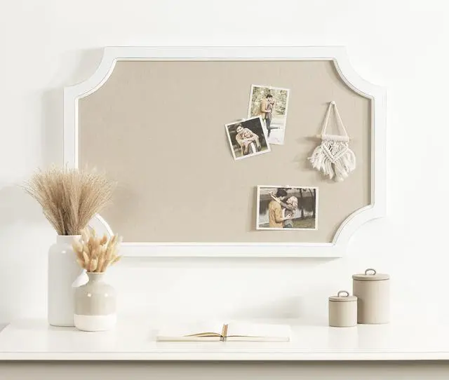 Alt view image 3 of 7 - Hogan Framed Scalloped Decorative Wall Pinboard; White; 24 x 36; Rustic Modern Farmhouse Bulletin Board for Wall Organization and Decorative Displays