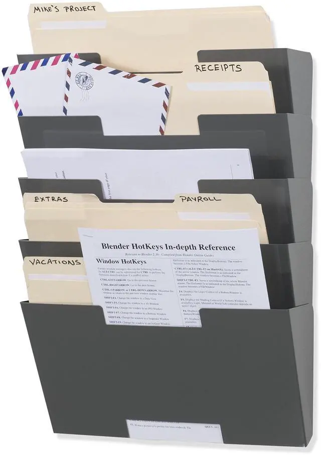 Main image of Lisbon Metal Wall File Holder Organizer, 5-Tier File Folders Letter Size Magazine Holder and Office Decor, Gray