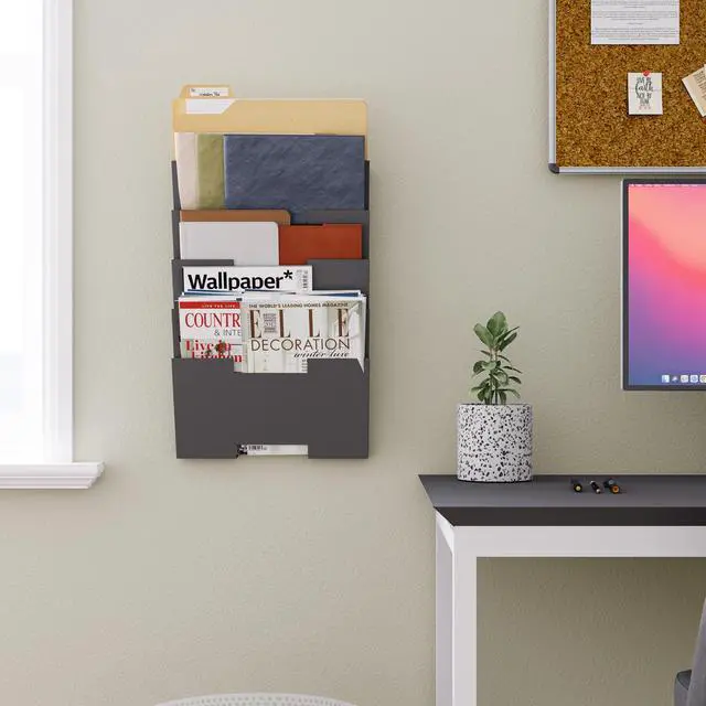 Alt view image 2 of 7 - Lisbon Metal Wall File Holder Organizer, 5-Tier File Folders Letter Size Magazine Holder and Office Decor, Gray
