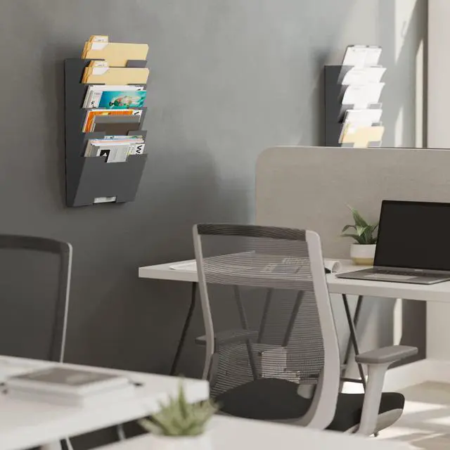 Alt view image 3 of 7 - Lisbon Metal Wall File Holder Organizer, 5-Tier File Folders Letter Size Magazine Holder and Office Decor, Gray