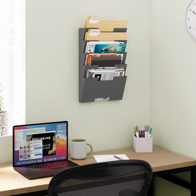 Alt view image 4 of 7 - Lisbon Metal Wall File Holder Organizer, 5-Tier File Folders Letter Size Magazine Holder and Office Decor, Gray