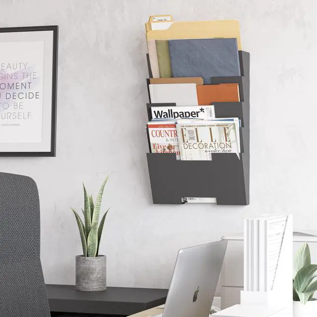 Alt view image 5 of 7 - Lisbon Metal Wall File Holder Organizer, 5-Tier File Folders Letter Size Magazine Holder and Office Decor, Gray