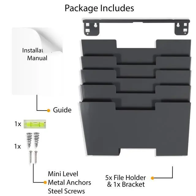 Alt view image 7 of 7 - Lisbon Metal Wall File Holder Organizer, 5-Tier File Folders Letter Size Magazine Holder and Office Decor, Gray