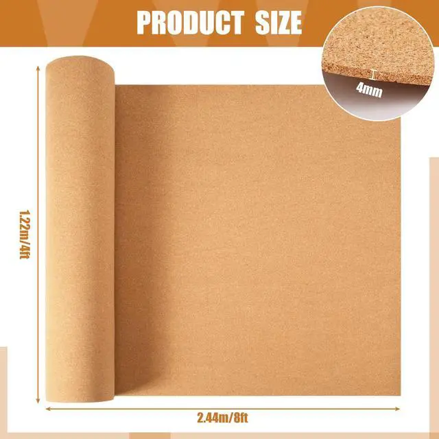 Alt view image 2 of 7 - Cork Board Roll 94 x 48, Thick Bulletin Board Cork Sheet for Wall Dart, Crafts, DIY Projects(4 mm)