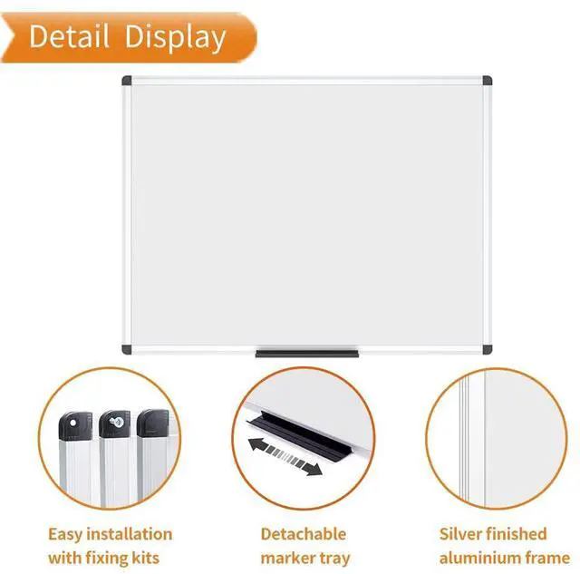 Alt view image 4 of 5 - Porcelain Magnetic Dry Erase Whiteboard, 48 x 36 Inches | 4' x 3' Wall Mounted White board with Silver Aluminum Frame, Ideal for Classroom, Office and Home Use