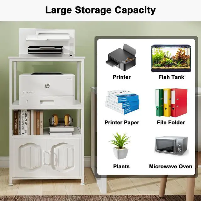 Alt view image 5 of 7 - 4 Tier Printer Stand, File Cabinet w/Adjustable Open Shelves,White | Filling Cabinet with Book Shelf, Office Vertical Open Cabinet, Decorative Wood Printer Shelf with Storage for Home Office