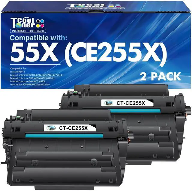 Main image of CE255X 55X Black Toner Cartridge P3015 55A CE255A M521dn CE255X 55X 2-Pack | Compatible for HP LaserJet P3015 Toner Cartridge P3011 P3015d P3015dn P3015x P3016 Pro 500 MFP M521dw M521 M525 Printer