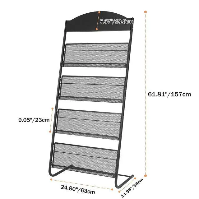 Alt view image 2 of 7 - 4-Tier Magazine Stand, 24.8'' Wide Iron Brochure Holder, Metal Newspaper & Literature Display Rack for Office, Waiting Room, Lobby, Classroom & Retail Store