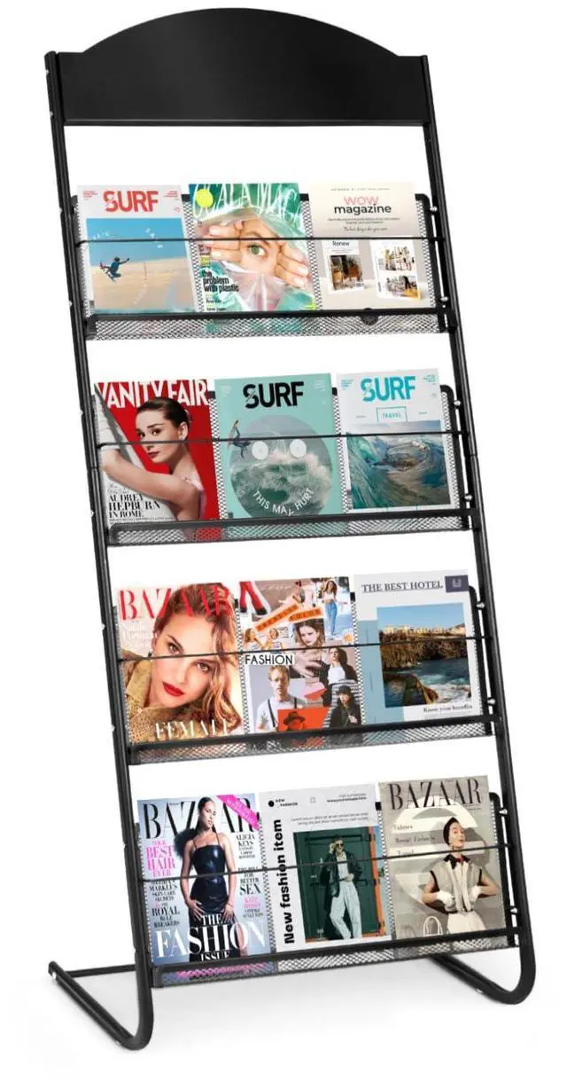 Main image of 4-Tier Magazine Stand, 24.8'' Wide Iron Brochure Holder, Metal Newspaper & Literature Display Rack for Office, Waiting Room, Lobby, Classroom & Retail Store