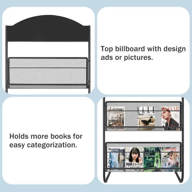 Alt view image 3 of 7 - 4-Tier Magazine Stand, 24.8'' Wide Iron Brochure Holder, Metal Newspaper & Literature Display Rack for Office, Waiting Room, Lobby, Classroom & Retail Store