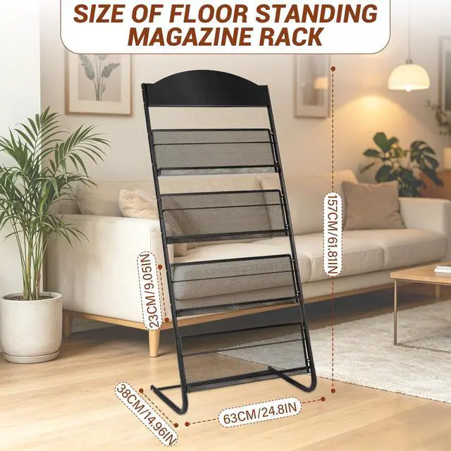 Alt view image 5 of 7 - 4-Tier Magazine Stand, 24.8'' Wide Iron Brochure Holder, Metal Newspaper & Literature Display Rack for Office, Waiting Room, Lobby, Classroom & Retail Store
