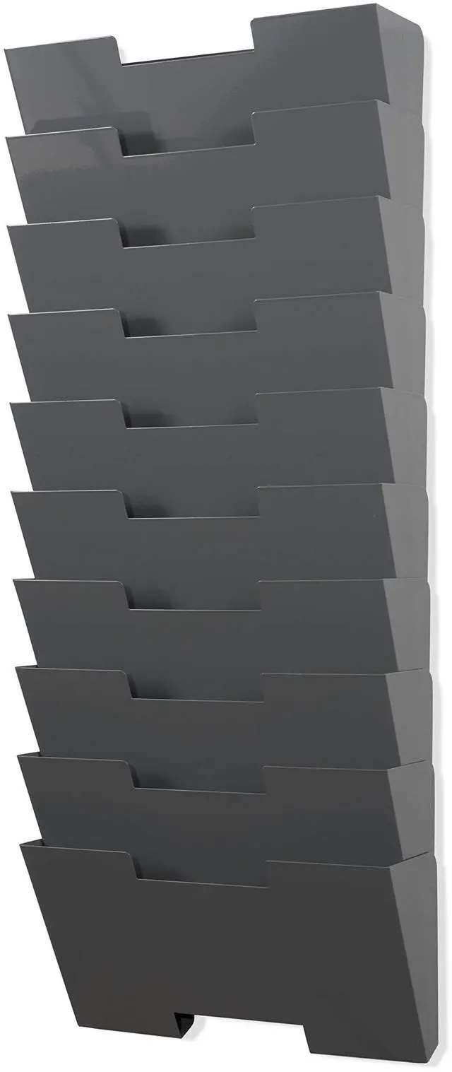 Main image of Gray Wall Mount Steel Vertical File Organizer Holder Rack 10 Sectional Modular Design Wider Than Letter Size 13 Inch Multi-Purpose Organize Display Magazines Sort Files and Folders