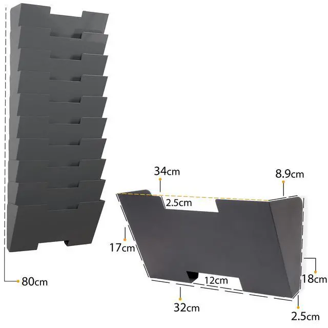 Alt view image 5 of 7 - Gray Wall Mount Steel Vertical File Organizer Holder Rack 10 Sectional Modular Design Wider Than Letter Size 13 Inch Multi-Purpose Organize Display Magazines Sort Files and Folders