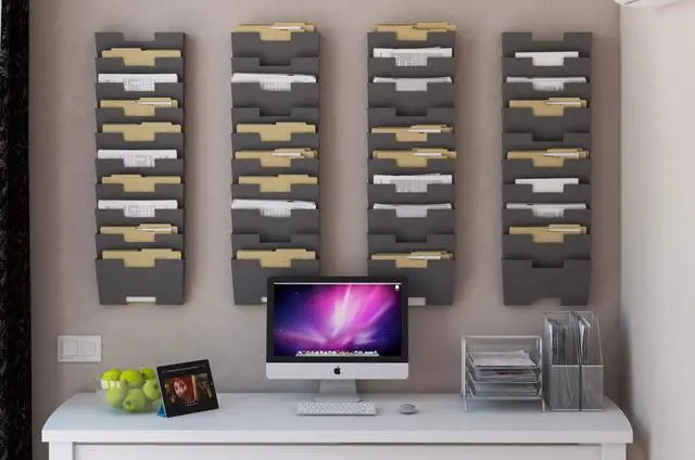 Alt view image 3 of 7 - Gray Wall Mount Steel Vertical File Organizer Holder Rack 10 Sectional Modular Design Wider Than Letter Size 13 Inch Multi-Purpose Organize Display Magazines Sort Files and Folders