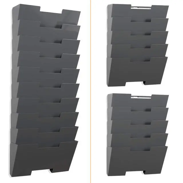 Alt view image 4 of 7 - Gray Wall Mount Steel Vertical File Organizer Holder Rack 10 Sectional Modular Design Wider Than Letter Size 13 Inch Multi-Purpose Organize Display Magazines Sort Files and Folders