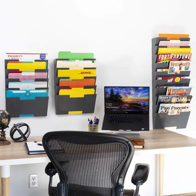 Alt view image 2 of 7 - Gray Wall Mount Steel Vertical File Organizer Holder Rack 10 Sectional Modular Design Wider Than Letter Size 13 Inch Multi-Purpose Organize Display Magazines Sort Files and Folders