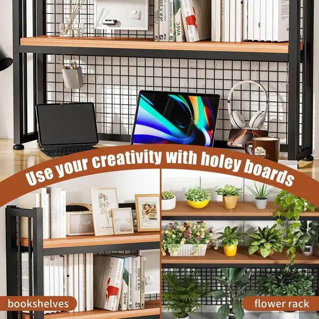 Alt view image 6 of 7 - Desktop Hutch Bookshelf Metal Desk Shelf, 2-Tier Storage Display Shelf for Computer Desk, Multifunctional Freestanding Storage Rack Display Shelf for Office, Home Decor, Kitchen (45.2*35*9.44 IN)