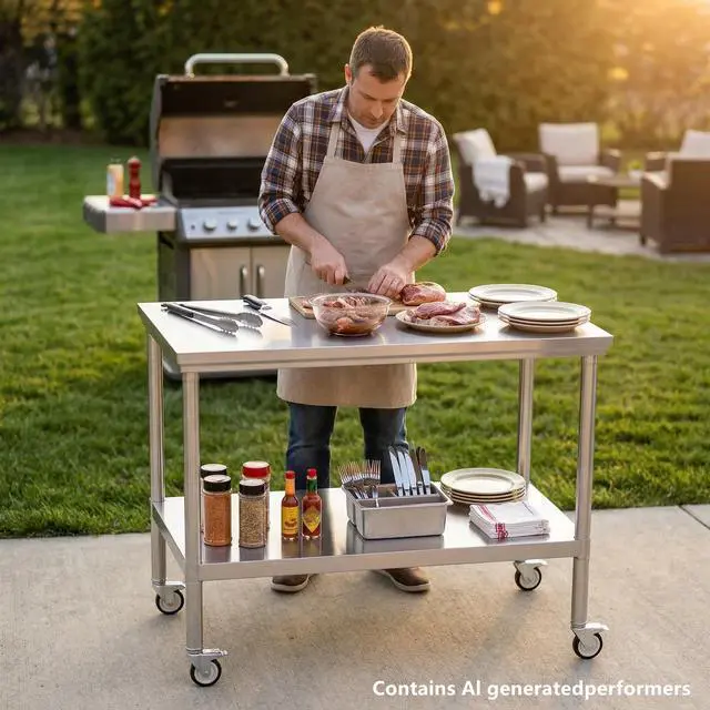 Alt view image 6 of 7 - Stainless Steel Pulley Workbench with Casters, 20 * 40 inches Commercial Heavy-Duty Workbench and Prep Table with Lower Shelf, Suitable for Restaurant Kitchens, Outdoor barbecues and garages