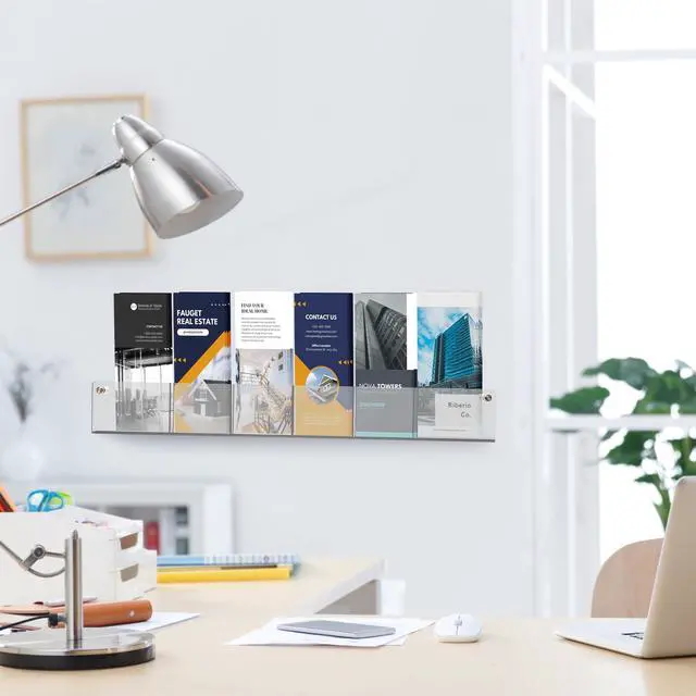 Alt view image 2 of 6 - Acrylic Brochure Holder Wall Mount - Aesthetic Design, Optimized Shape, Pamphlet Holder Wall Mount - Perfect for Flyer Stand, Wall Brochure Holder - (Pack of 4)