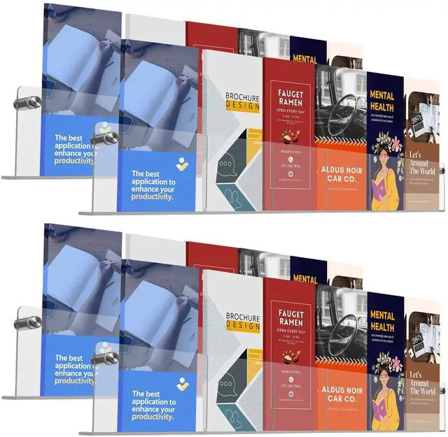 Main image of Acrylic Brochure Holder Wall Mount - Aesthetic Design, Optimized Shape, Pamphlet Holder Wall Mount - Perfect for Flyer Stand, Wall Brochure Holder - (Pack of 4)
