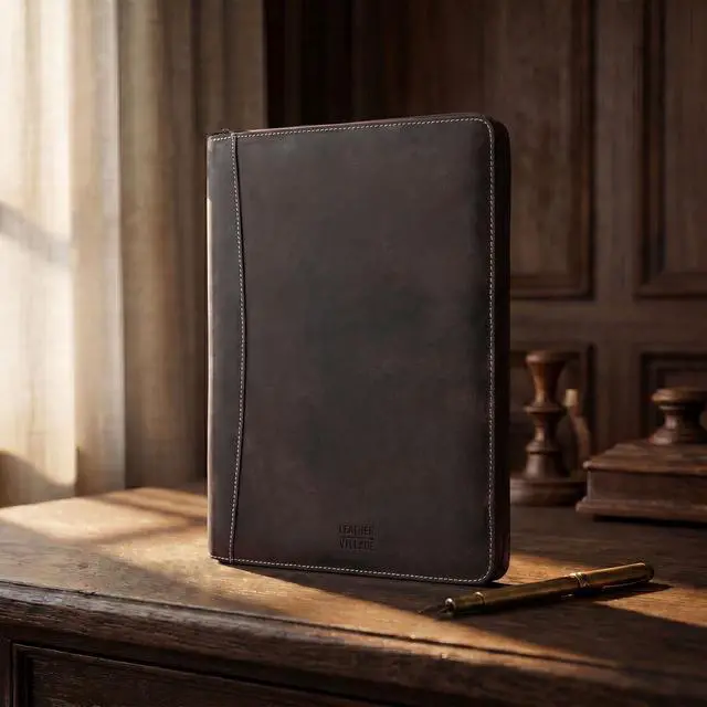 Alt view image 7 of 7 - Genuine Leather Zipper Portfolio Organizer - Professional Business 4 Ring Binder Padfolio Binder for Documents, Cards, iPad, Tablet, Phone, Resume Folder, Folio for Men & Women -Brown