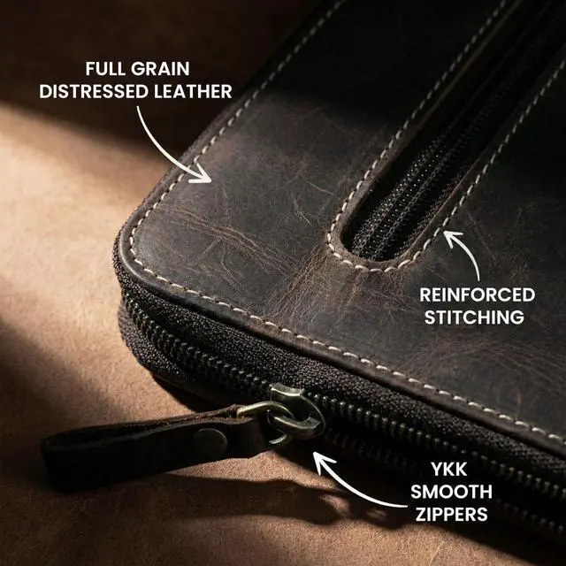 Alt view image 4 of 7 - Genuine Leather Zipper Portfolio Organizer - Professional Business 4 Ring Binder Padfolio Binder for Documents, Cards, iPad, Tablet, Phone, Resume Folder, Folio for Men & Women -Brown