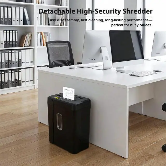 Alt view image 6 of 7 - 14 Sheets Paper Shredder for Home Office | P-4, 2 Mins Runtime, 5.5 gal, Cross Cut, Shreds Credit Cards & CDs