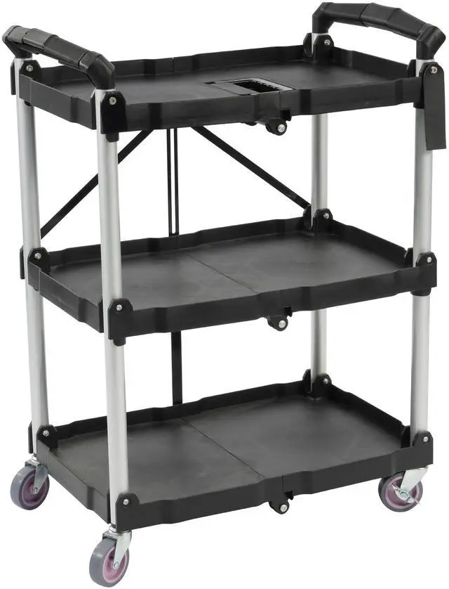 Main image of Portable Folding Collapsible Service Cart Foldable Service Cart 3 Tier Collapsible Push Cart Folding Utility Carts with Wheels for Office Warehouse Home, Black