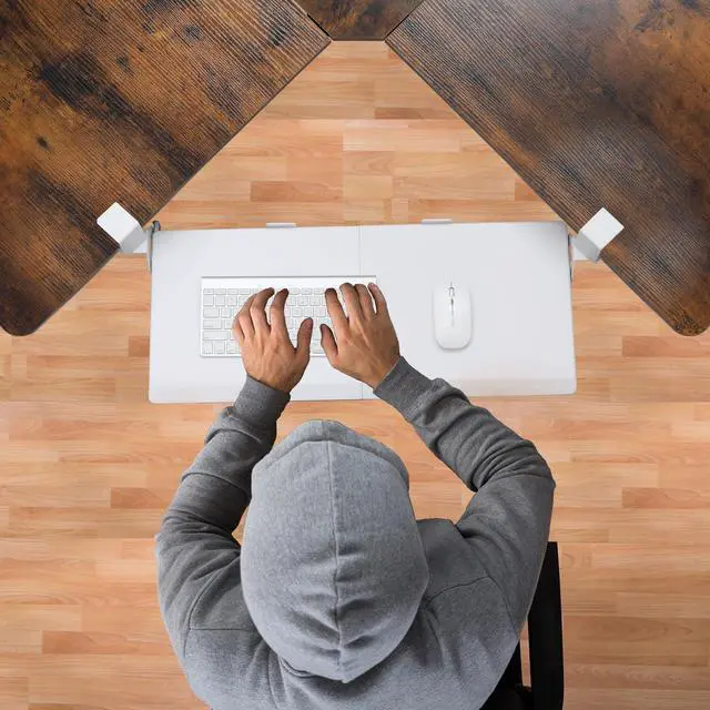Alt view image 6 of 7 - Keyboard Tray Under Desk, Ergonomic Corner Keyboard Tray with 180° Adjustable C Clamp for L Shape Desk 26.77" X 12.2" Easy to Install, Computer Keyboard Stand for Home and Office (White)