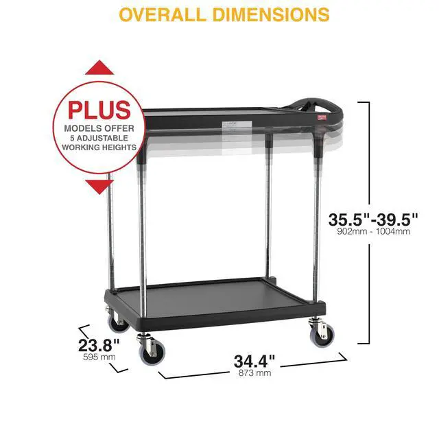 Alt view image 2 of 7 - myCart Plus Utility Cart - Choose-Your-Height Adjustable Heavy Duty Rolling Cart for Home, Commercial and Industrial Use - 2-Shelf, 300 lbs Capacity - 23.9" W x 34.4" L x 35.5-39.5" H - Black