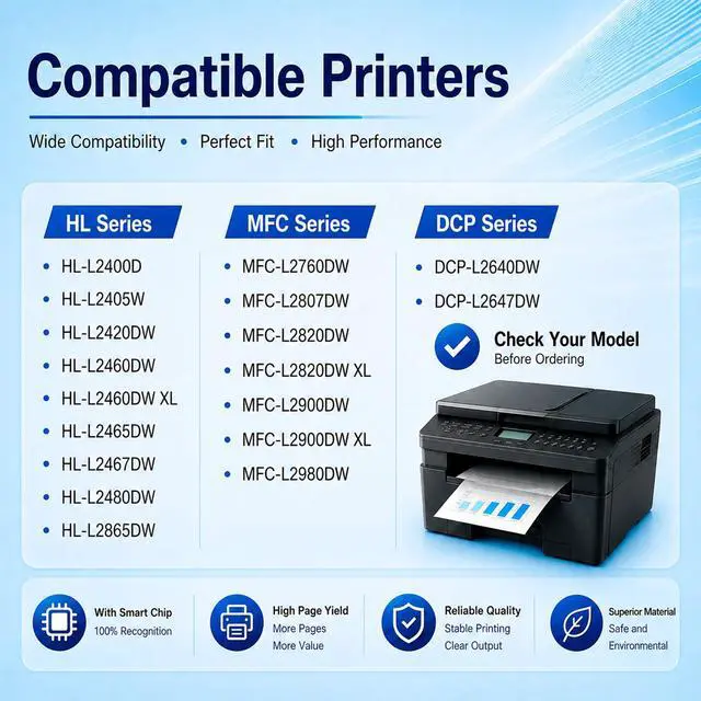 Alt view image 2 of 5 - TN830XL Toner Cartridge Compatible Replacement for Brother DCP-L2640DW MFC-L2820DW HL-L2400D HL-L2460DW HL-L2405W HL-L2465DW HL-L2480DW MFC-L2900DW Printer(4Pack)