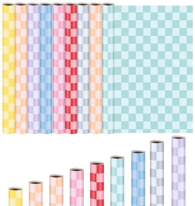 Main image of 9 Pack Pastel Checkerboard Bulletin Board Paper Roll 4 x 12 ft Fade Resistant Colorful Bulletin Board Paper for Classroom DIY Art Projects Wrapping Drawing Painting Supplies
